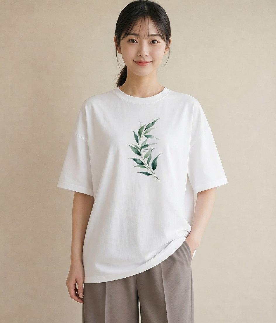 デザインTシャツ レディース シダ 植物 ボタニカル イラスト 抜け感 綿100 デート 白T