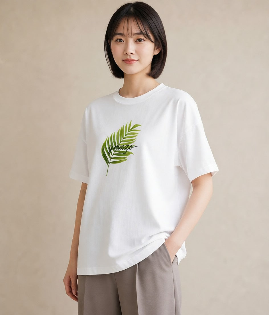 デザインTシャツ レディース シダ 植物 ボタニカル イラスト 北欧風 散歩 お出かけ 白T