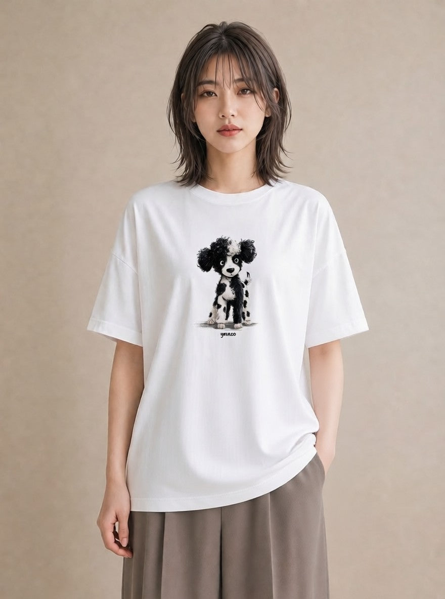 プリントTシャツ レディース トイプードル プードル 犬 いぬ イラスト カフェコーデ 誕生日プレゼント 綿100 白T