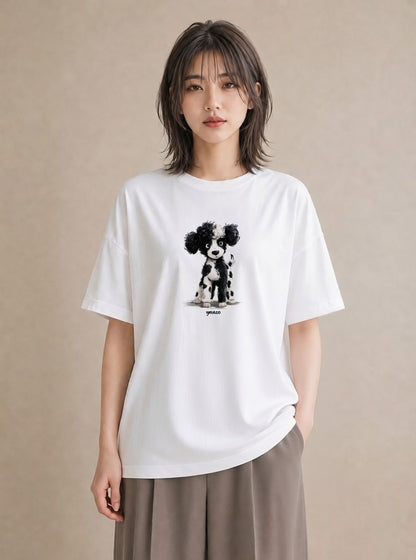 プリントTシャツ レディース トイプードル プードル 犬 いぬ イラスト カフェコーデ 誕生日プレゼント 綿100 白T