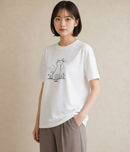 プリントTシャツ レディース 猫 ねこ ネコ イラスト モード 女性 旅行用 白T