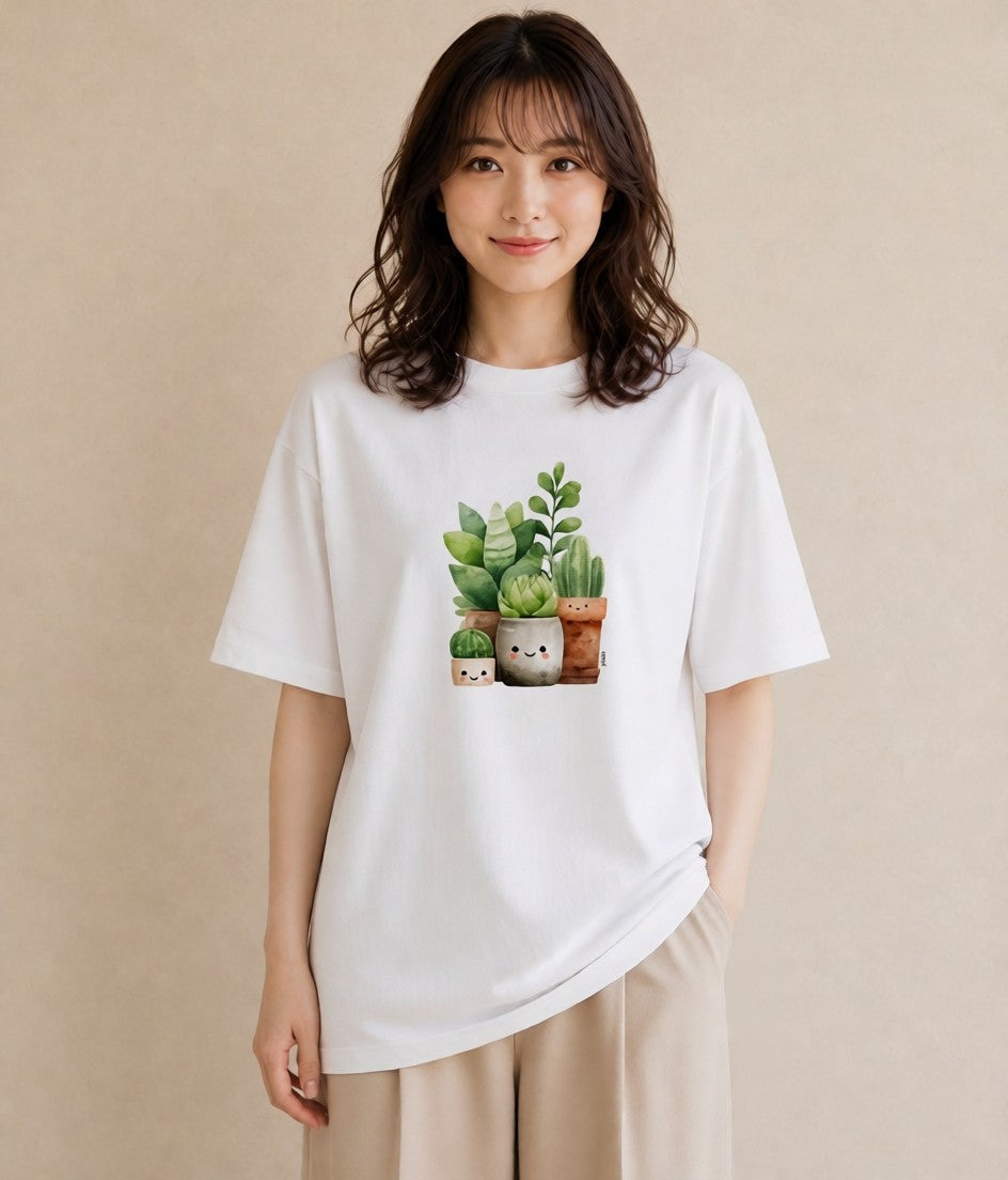 グラフィックTシャツ レディース 多肉植物 植物 ボタニカル イラスト 手描き風 ルームウェア ギフト 白T