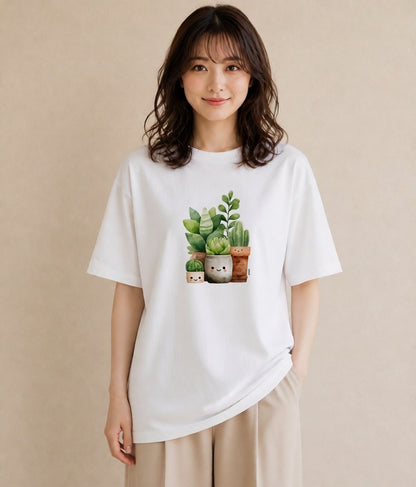 グラフィックTシャツ レディース 多肉植物 植物 ボタニカル イラスト 手描き風 ルームウェア ギフト 白T