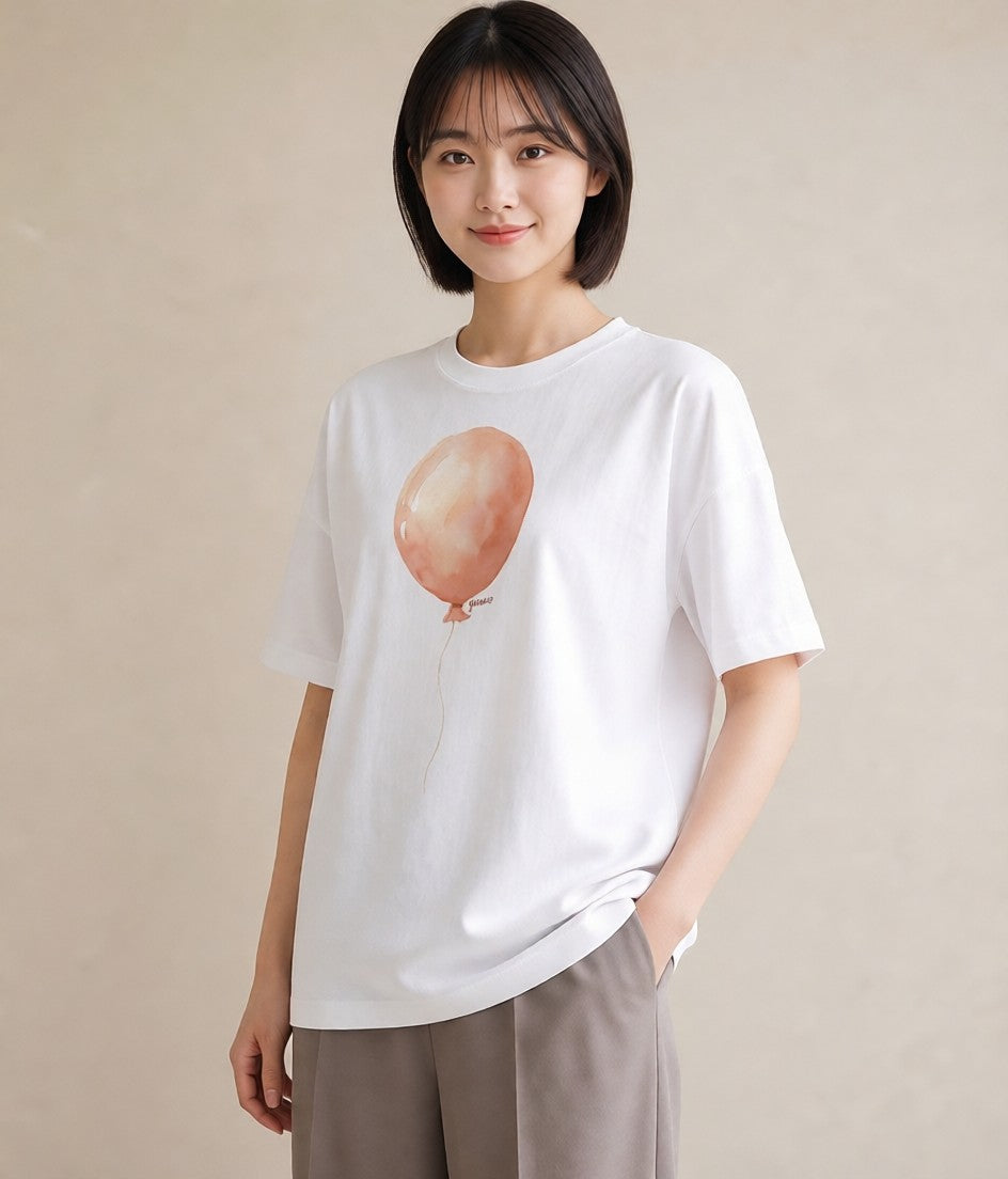プリントTシャツ レディース 気球 星空 宇宙 イラスト ナチュラル デート 帰省 白T