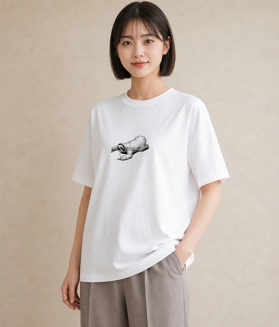 プリントTシャツ レディース ナマケモノ 動物 アニマル イラスト ゆるかわ ルームウェア ギフト 白T