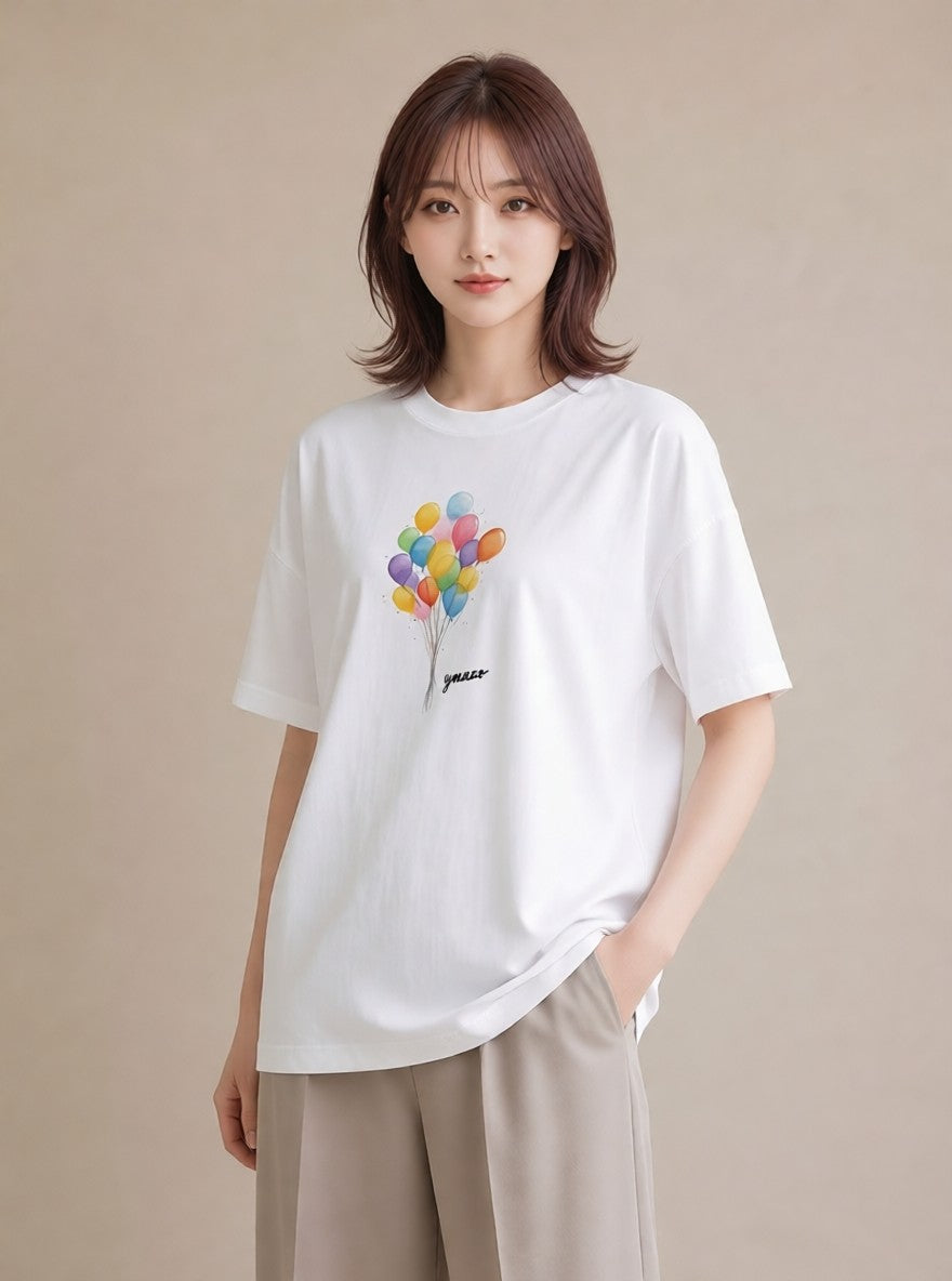 グラフィックTシャツ レディース 紙風船 和紙 ナチュラル アンティーク イラスト ユニーク 敬老の日 ホワイトデー 白T