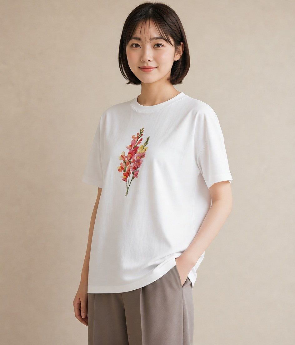 半袖Tシャツ レディース ポスト 野の花 レトロ ナチュラル アンティーク イラスト カジュアル 社会人 女性 白T
