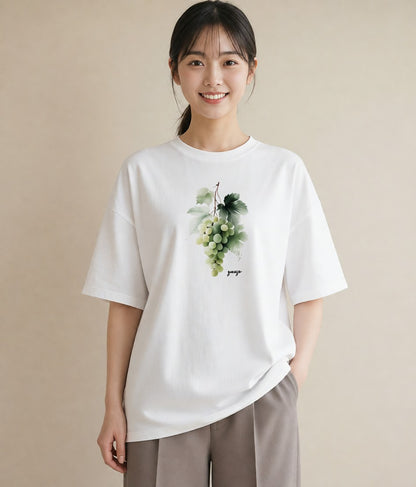 半袖Tシャツ レディース ぶどう 葡萄 食べ物 フード イラスト 個性的 ギフト 母の日 白T