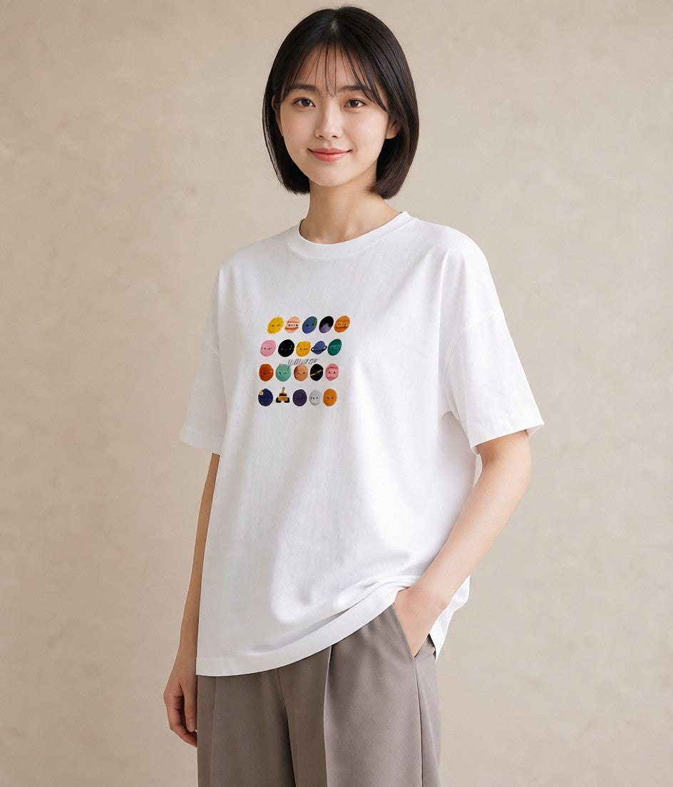 デザインTシャツ レディース 宇宙 星空 イラスト ゆるコーデ クリスマス 旅行 白T