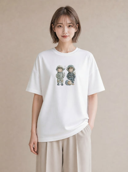 グラフィックTシャツ レディース ロケット 星空 宇宙 イラスト カフェコーデ おしゃれギフト 社会人 白T