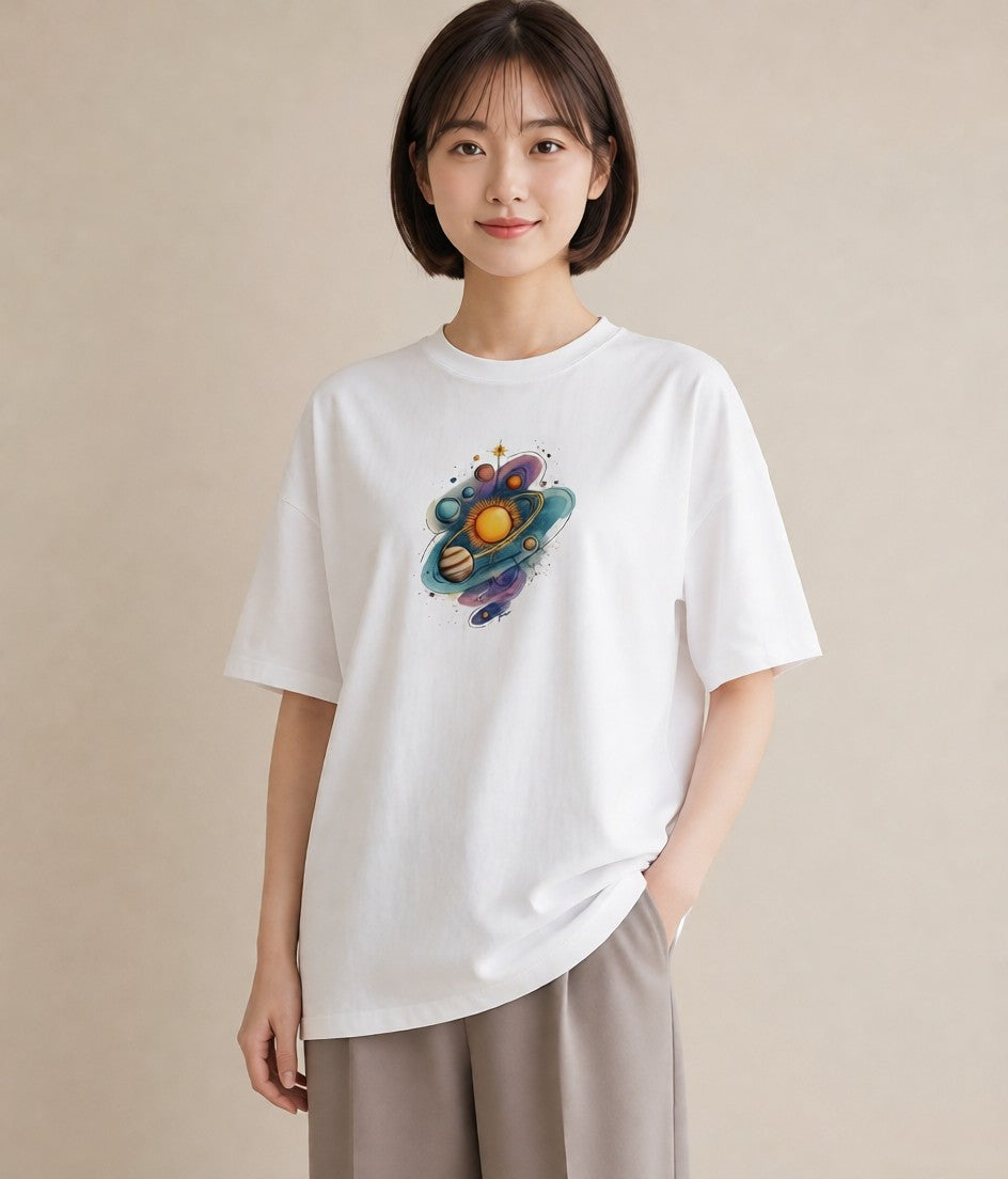 デザインTシャツ レディース 土星 星空 宇宙 イラスト ボタニカル 夏コーデ 通学 白T