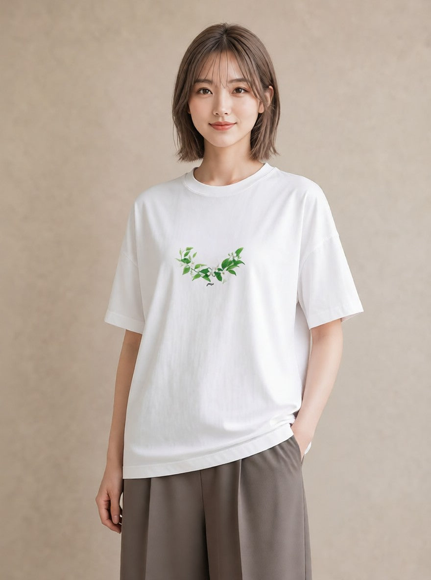 半袖Tシャツ レディース すずらん 花 花柄 イラスト きれいめカジュアル 送別ギフト 通勤 白T