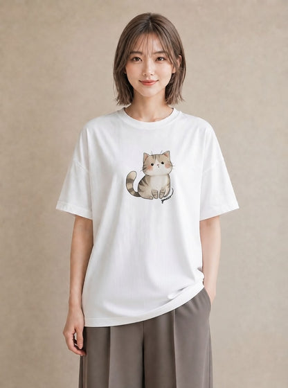 プリントTシャツ レディース エキゾチックショートヘア 猫 ねこ イラスト フェミニン 在宅 公園 白T