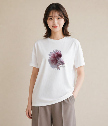 Tシャツ レディース ベタ ペット 動物 イラスト 旅行コーデ 送別ギフト 通勤 白T