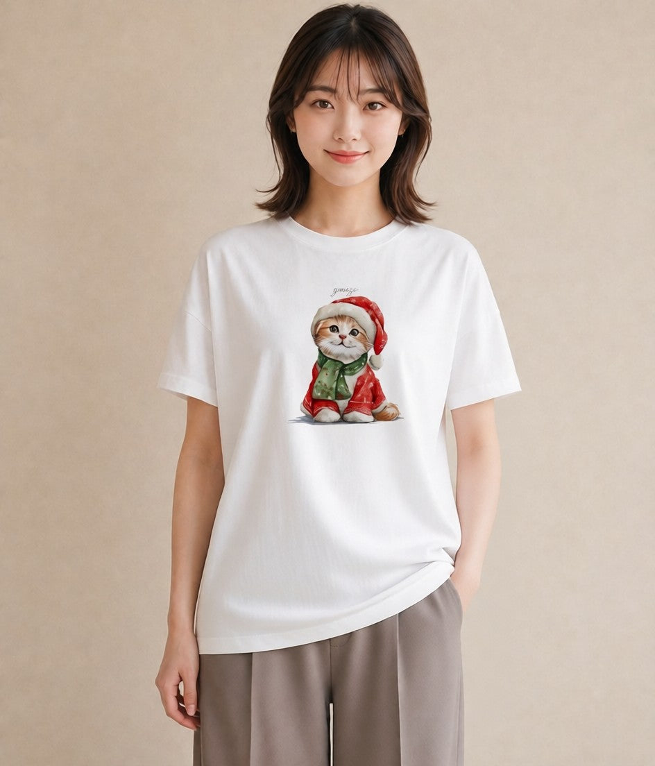 半袖Tシャツ レディース スコティッシュフォールド 猫 ねこ イラスト 線画 親子 20代 白T