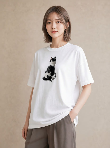 プリントTシャツ レディース メインクーン 猫 ねこ イラスト ラフカジュアル 自分用 ルームウェア 白T