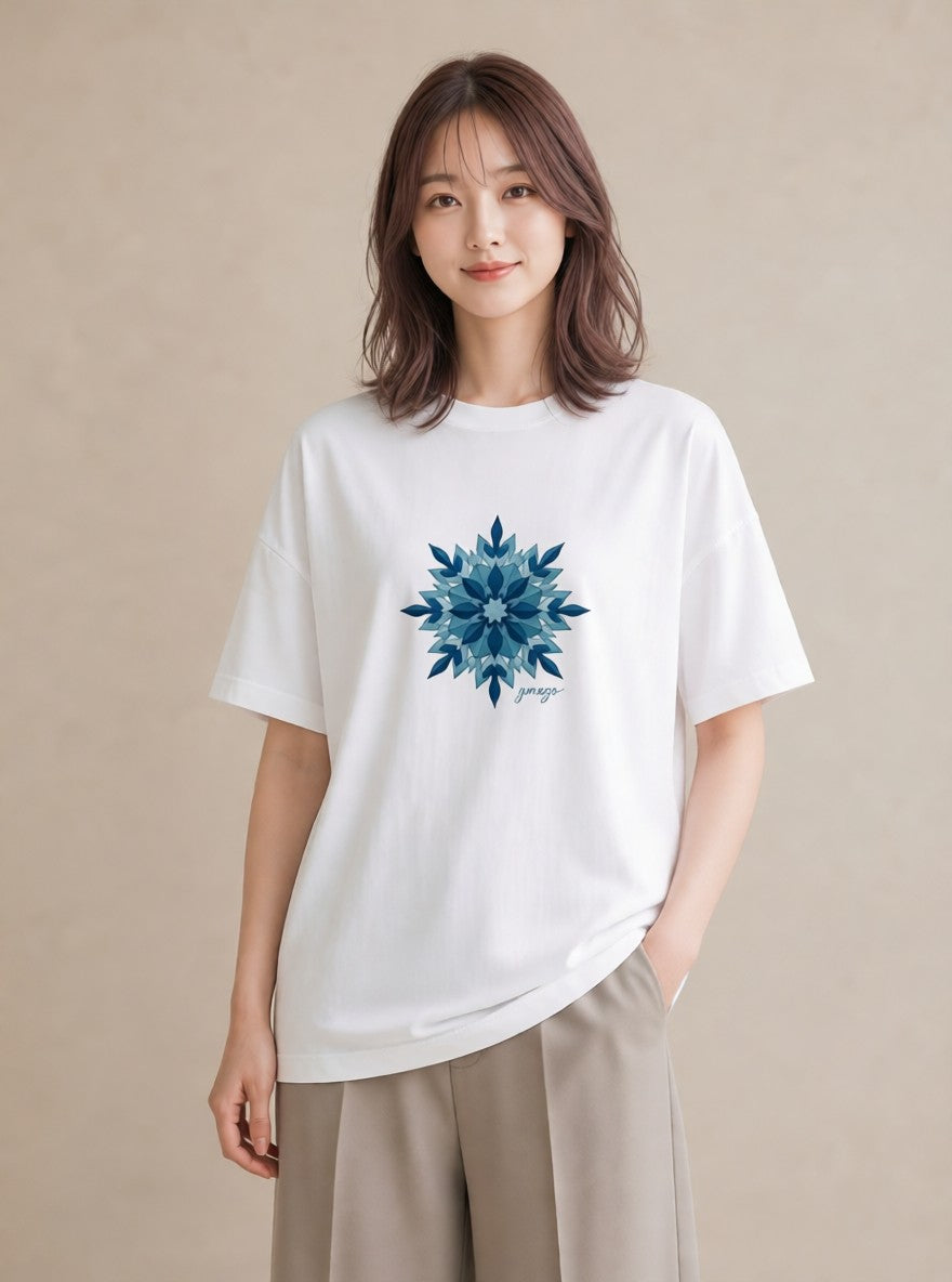 プリントTシャツ レディース 雪の結晶 星空 宇宙 イラスト フェミニン 通学 誕生日プレゼント 白T