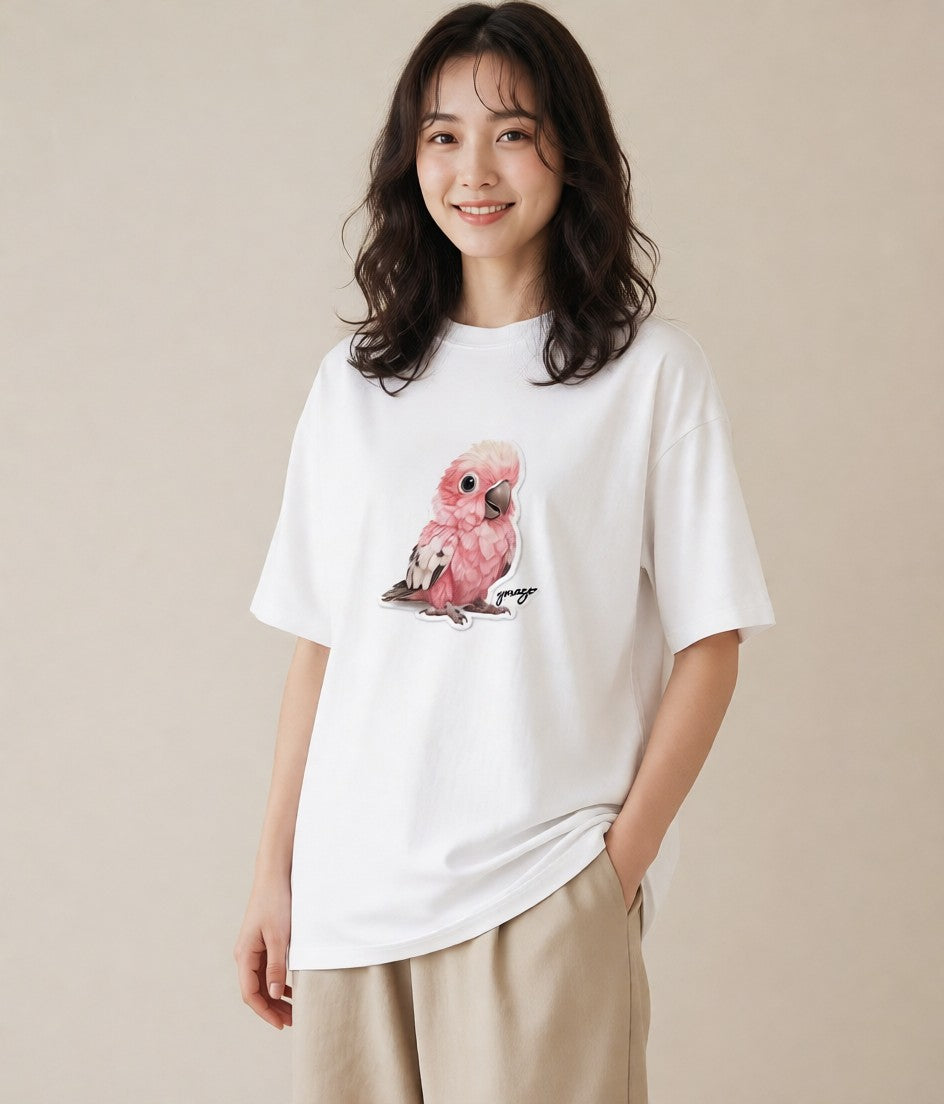 プリントTシャツ レディース インコ ペット 動物 イラスト ミニマル 散歩 お出かけ 白T