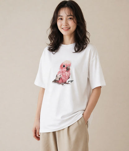 プリントTシャツ レディース インコ ペット 動物 イラスト ミニマル 散歩 お出かけ 白T
