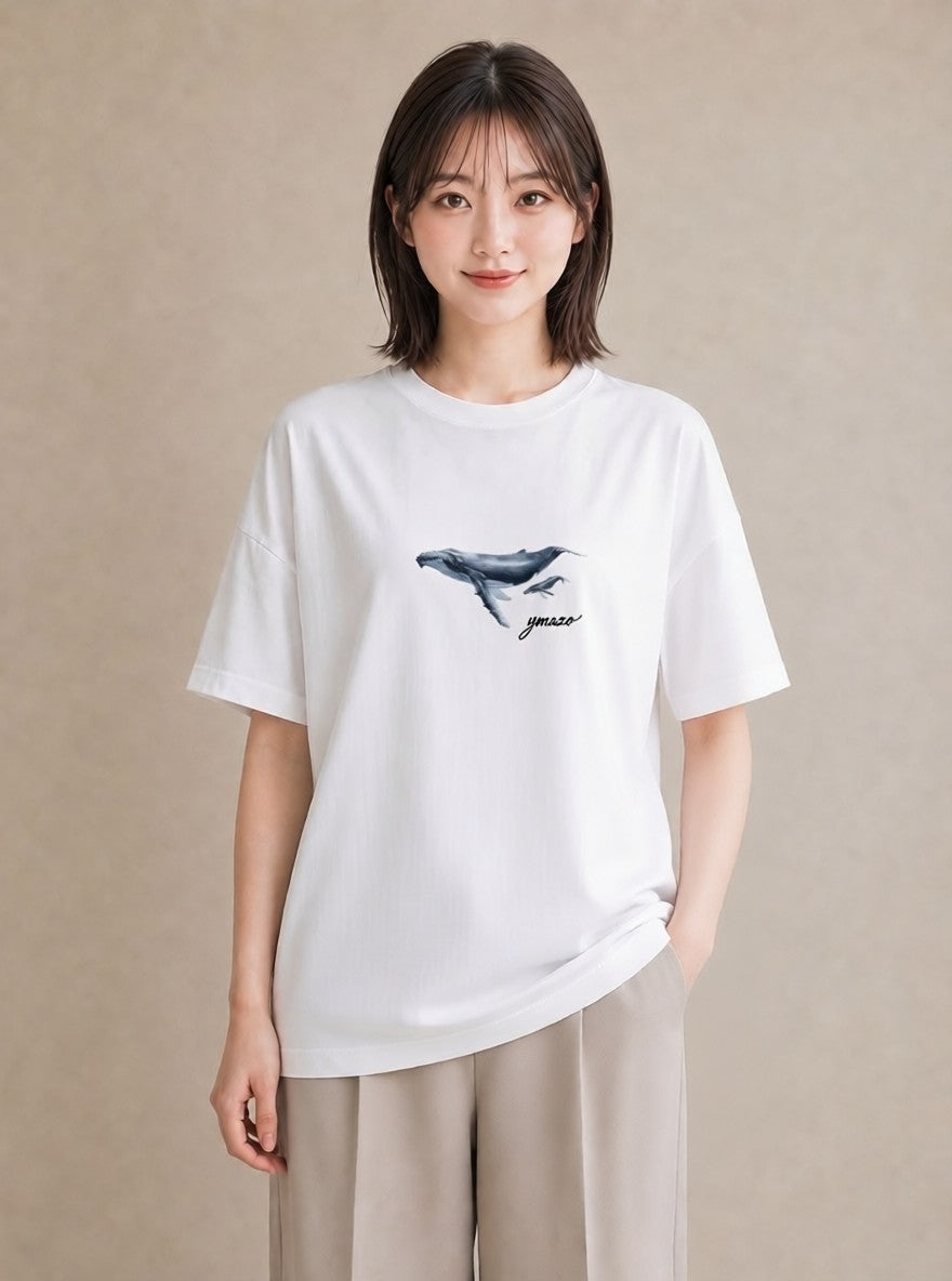 半袖Tシャツ レディース シャチ 海の生き物 海 イラスト 個性的 夏コーデ 通学 白T