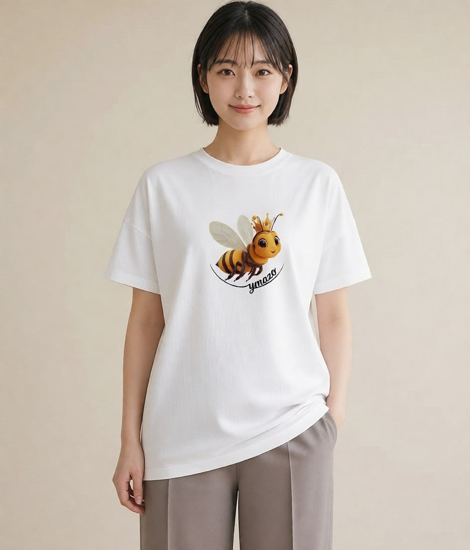 グラフィックTシャツ レディース みつばち 昆虫 虫 イラスト カフェコーデ 在宅 公園 白T