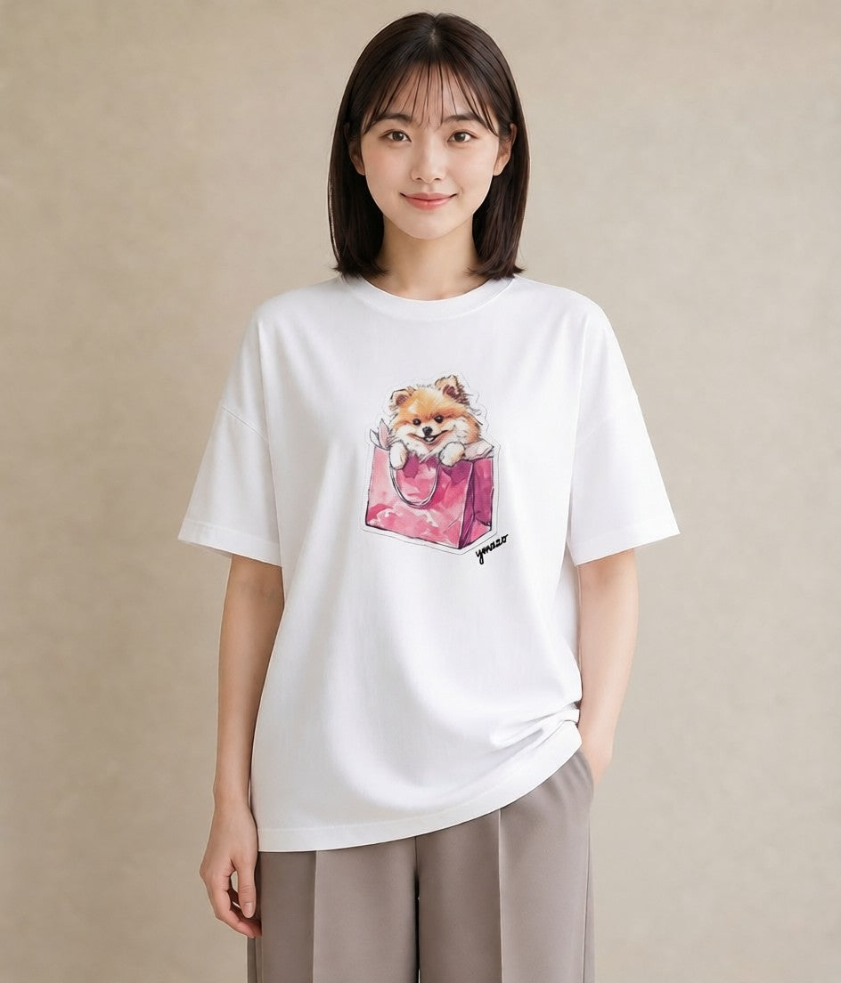 Tシャツ レディース ポメラニアン ポメ 犬 いぬ イラスト ヴィンテージ風 お揃い 親子 白T