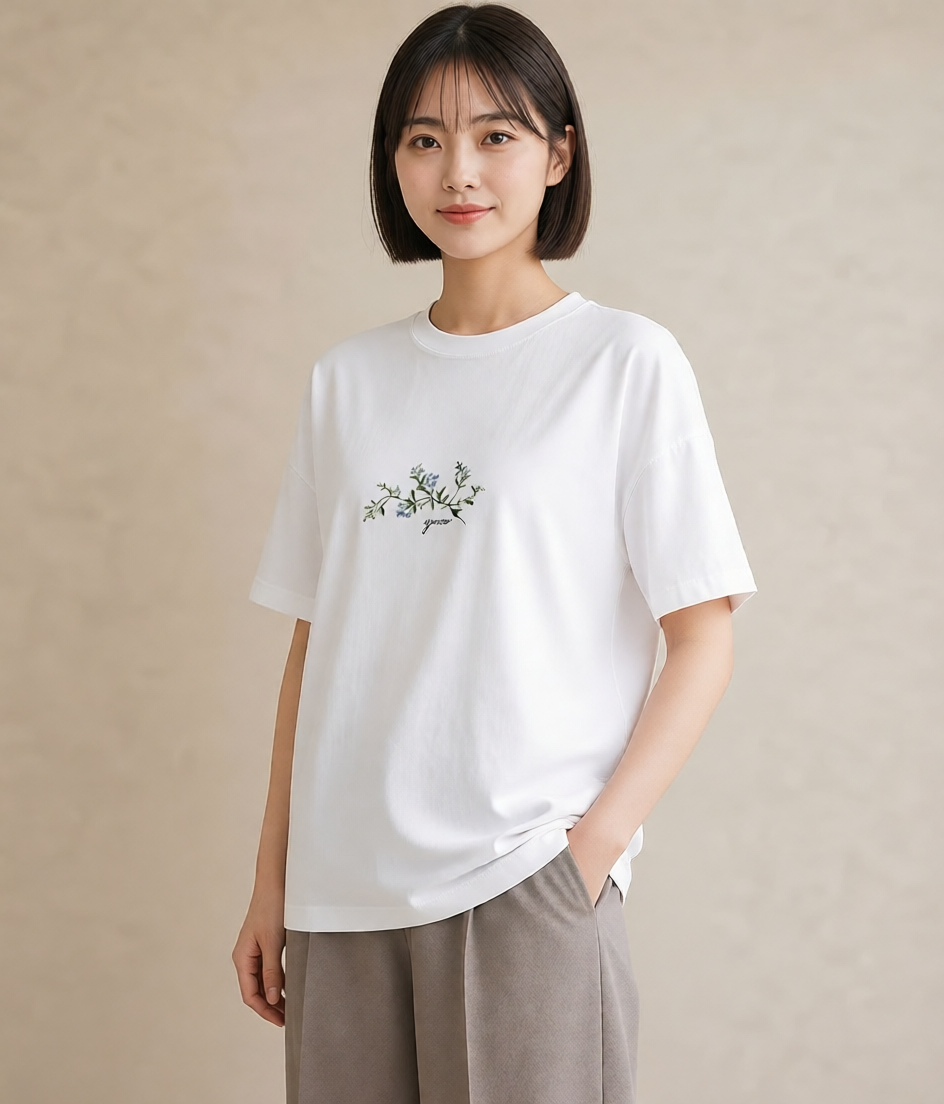 プリントTシャツ レディース 金木犀 花 花柄 イラスト 綿100 デート 白T