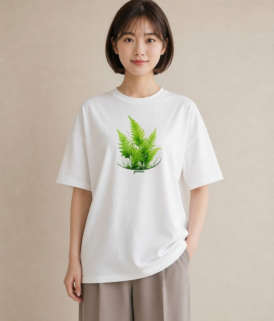 Tシャツ レディース 苔 植物 ボタニカル イラスト 旅行コーデ ミセス 春コーデ 白T