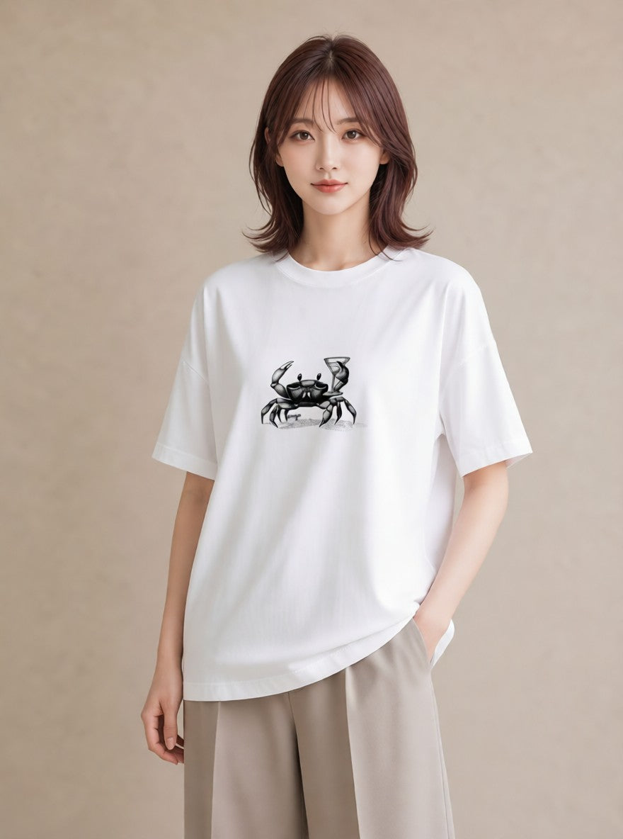 プリントTシャツ レディース カニ 海の生き物 海 イラスト 春コーデ 姉妹 白T