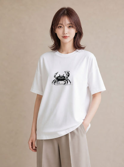 プリントTシャツ レディース カニ 海の生き物 海 イラスト 春コーデ 姉妹 白T