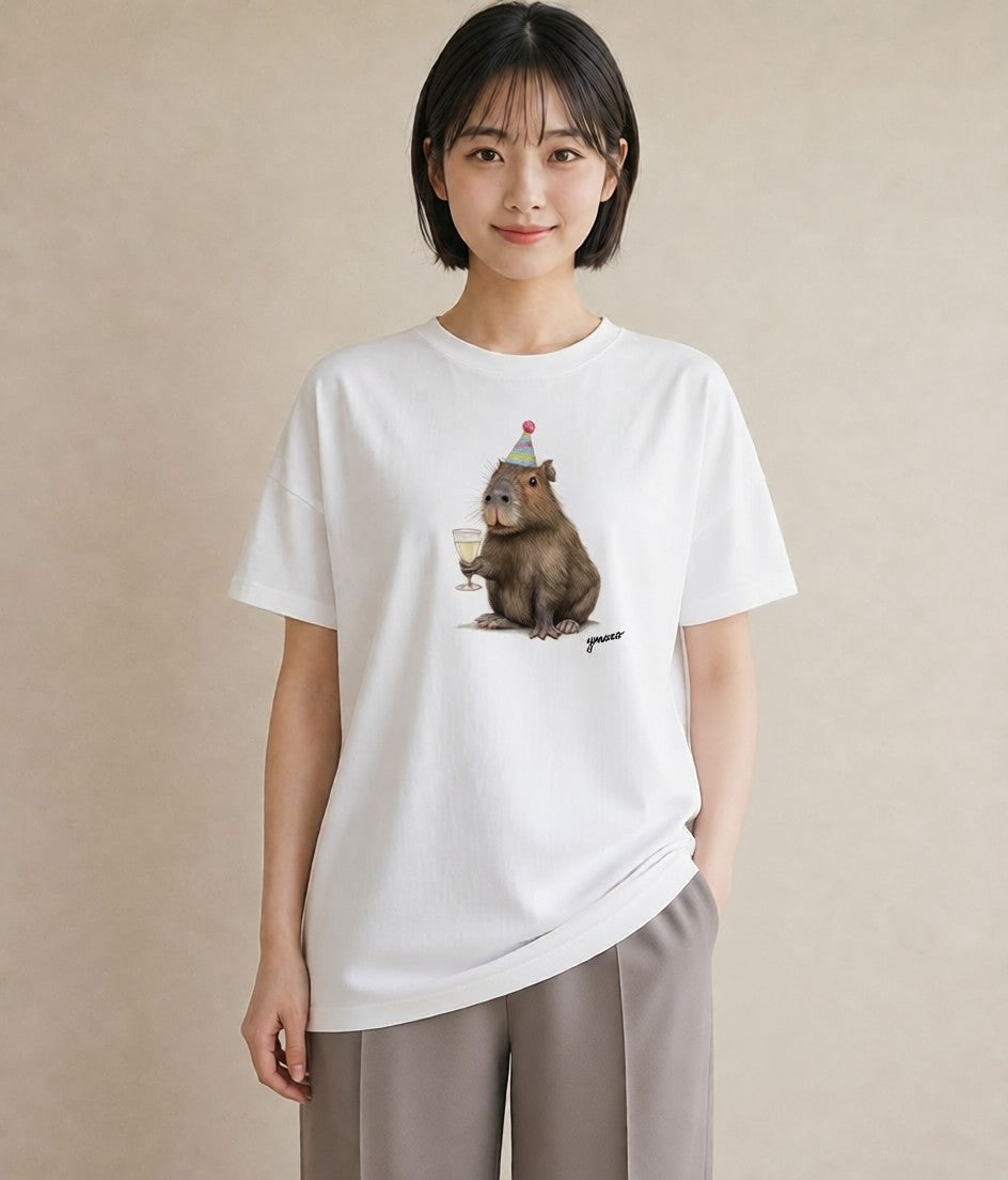 Tシャツ レディース モルモット ペット 動物 イラスト ヴィンテージ風 レイヤード 友達ギフト 白T
