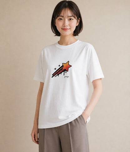 デザインTシャツ レディース 星 星空 宇宙 イラスト カフェコーデ 在宅 公園 白T