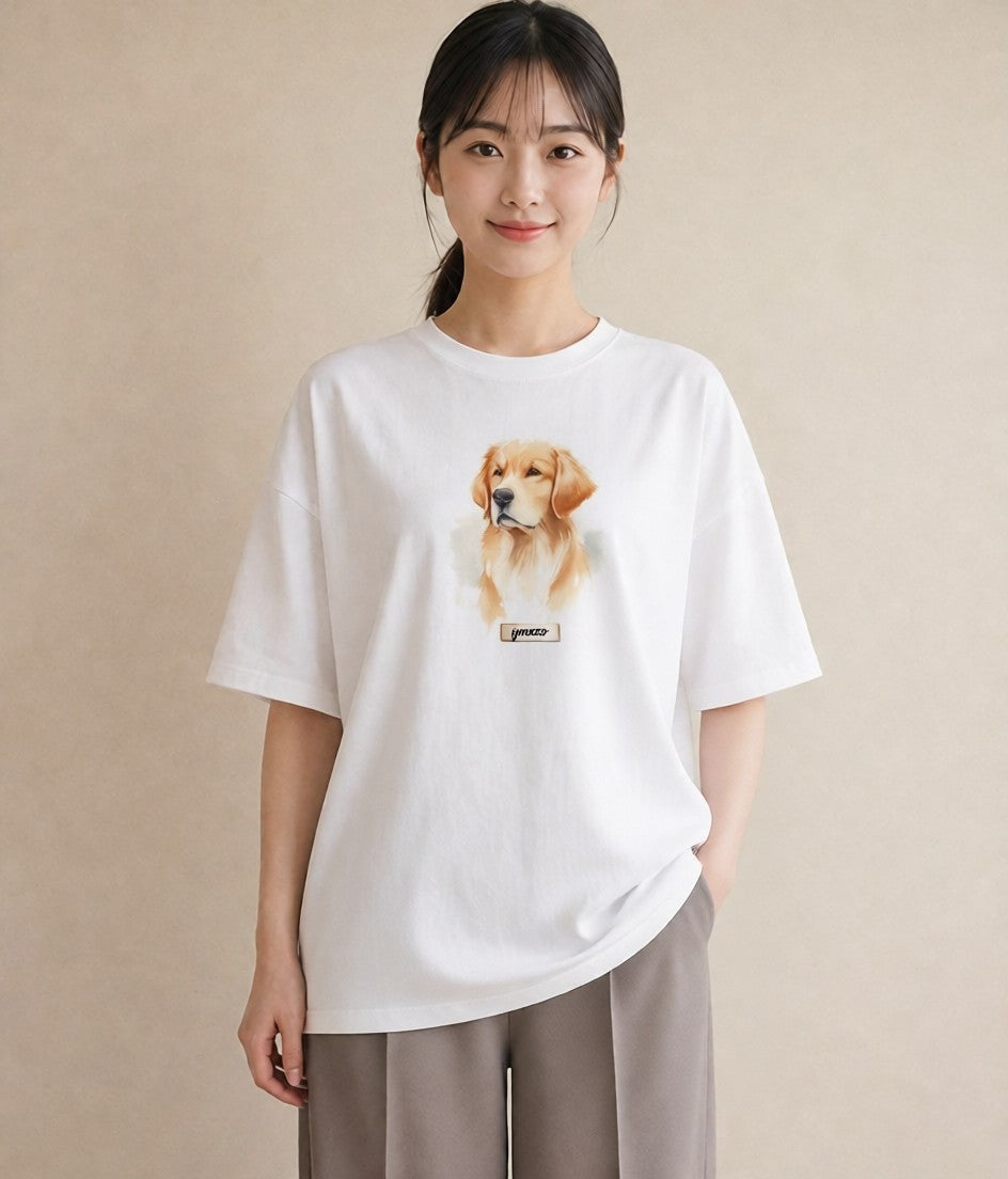 グラフィックTシャツ レディース ゴールデンレトリバー ゴールデン 犬 いぬ イラスト 旅行コーデ 女性 旅行用 白T