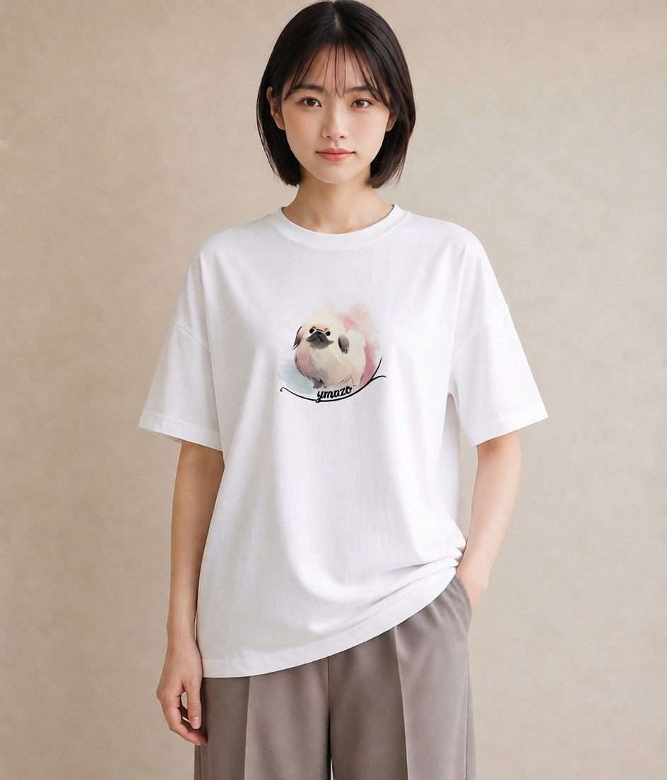 Tシャツ レディース 狆 犬 いぬ イラスト 北欧風 秋コーデ おしゃれギフト 白T