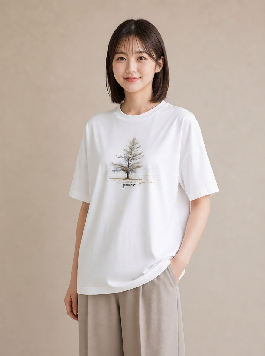 半袖Tシャツ レディース 青の水彩 風景 ブルー ナチュラル アンティーク イラスト こなれ感 週末コーデ 敬老の日 白T