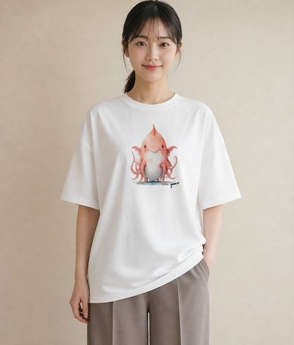 半袖Tシャツ レディース タコ 海の生き物 海 イラスト 可愛い 通勤 在宅 白T