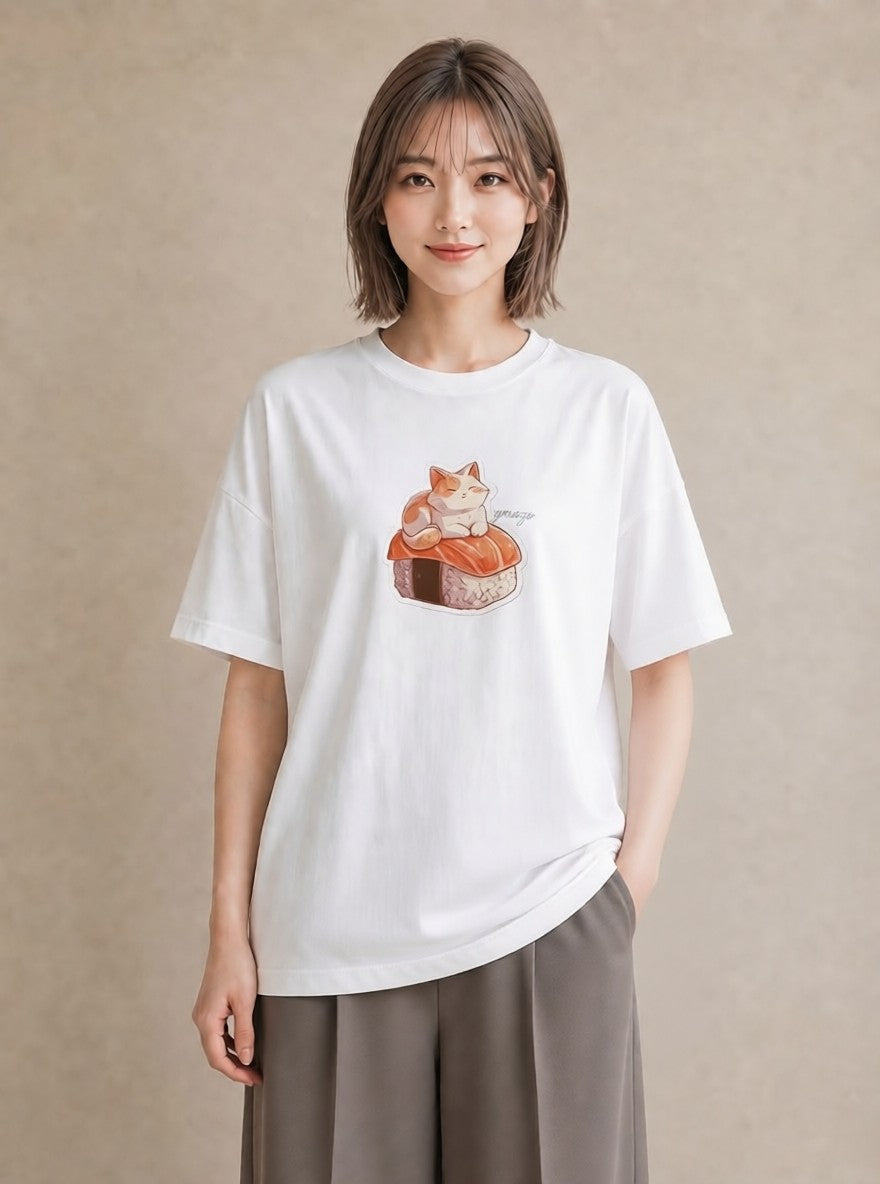 Tシャツ レディース おにぎり 食べ物 フード イラスト ポップ ラフ レイヤード 白T
