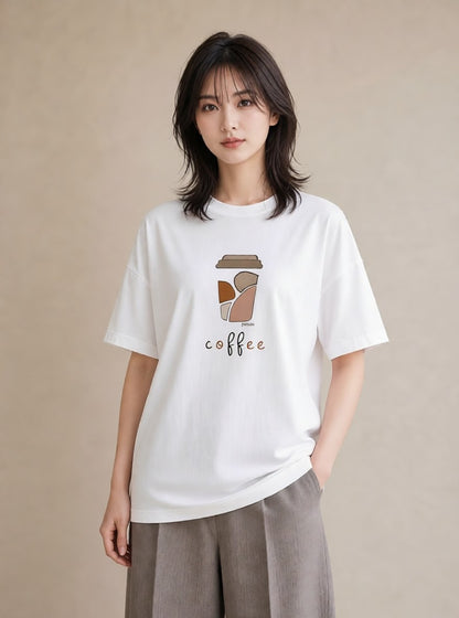 デザインTシャツ レディース カフェ カフェロゴ ロゴ イラスト 韓国風 社会人 女性 白T