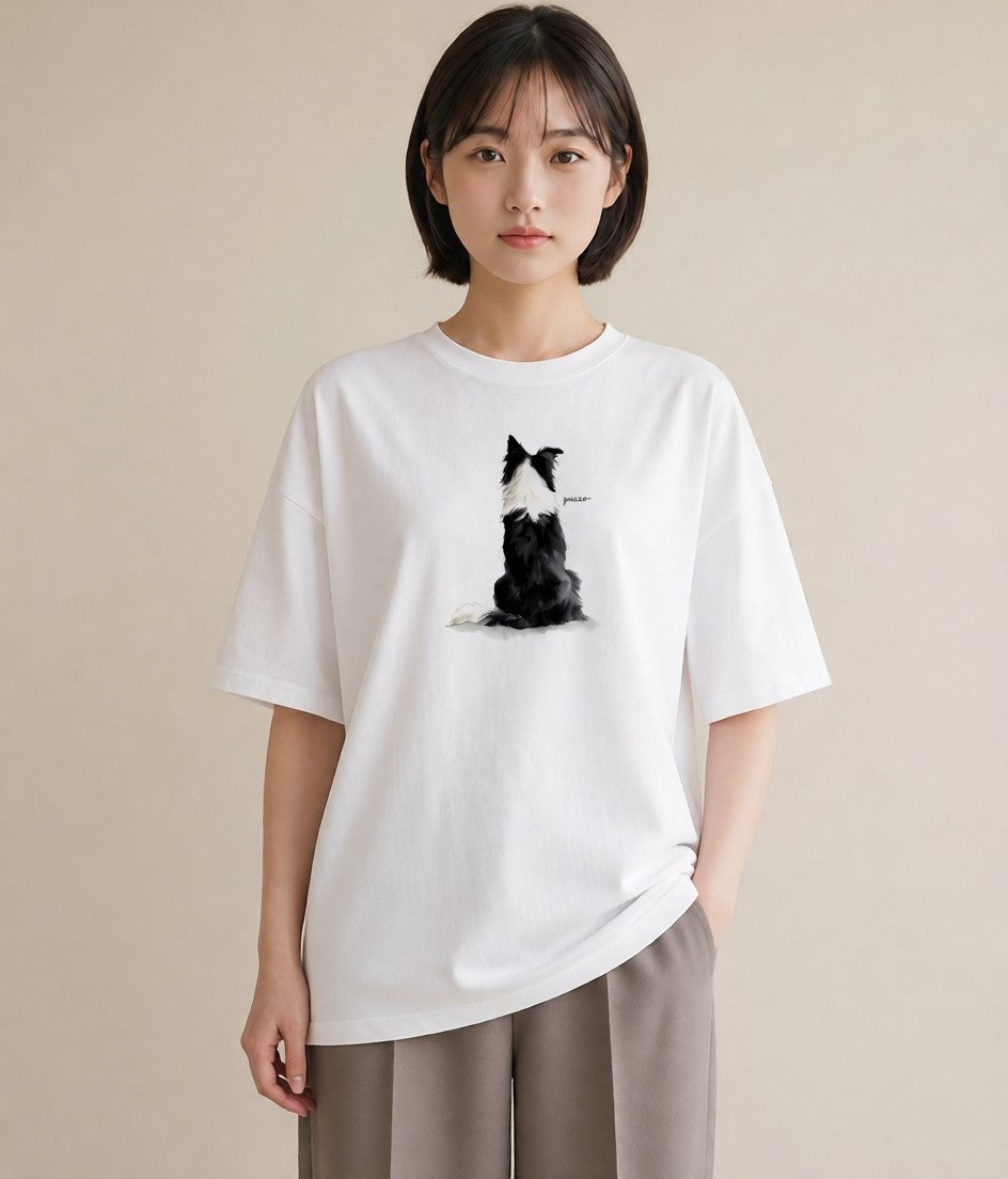 グラフィックTシャツ レディース ボーダーコリー 犬 いぬ イラスト ラフカジュアル お出かけ 普段着 白T