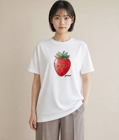 グラフィックTシャツ レディース いちご 苺 ストロベリー 食べ物 フード イラスト ポップ 春コーデ 姉妹 白T