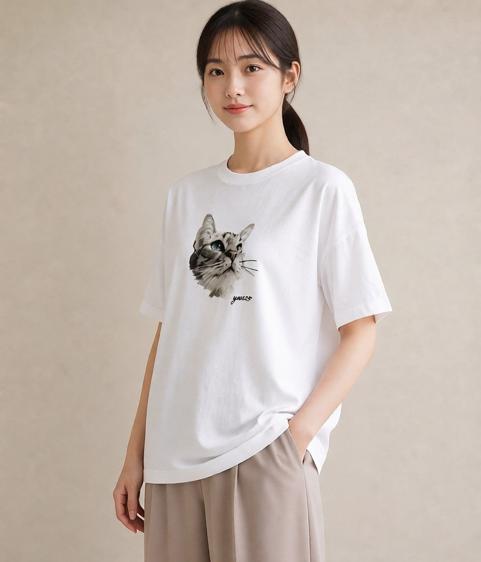グラフィックTシャツ レディース 愛猫 猫 ねこ イラスト ガーリー おしゃれギフト 社会人 白T