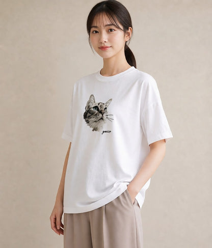グラフィックTシャツ レディース 愛猫 猫 ねこ イラスト ガーリー おしゃれギフト 社会人 白T