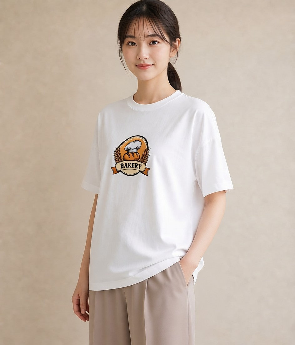 Tシャツ レディース パン ベーカリー イラスト ヴィンテージ風 買い物 夏コーデ 白T