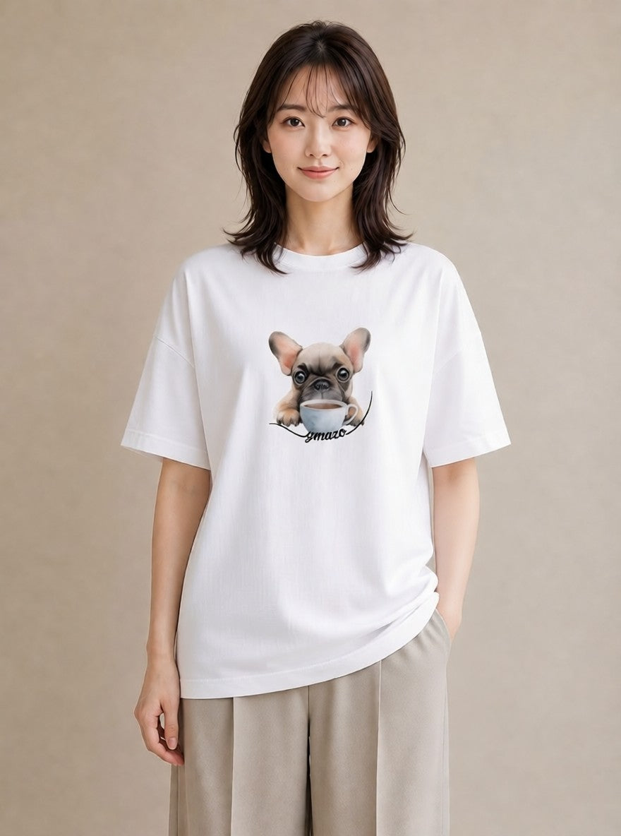 グラフィックTシャツ レディース フレンチブルドッグ フレブル 犬 いぬ イラスト 旅行コーデ ミセス 春コーデ 白T