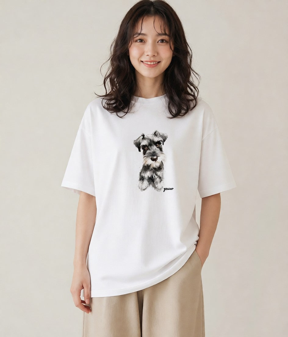 グラフィックTシャツ レディース ミックス犬 犬 いぬ イラスト こなれ感 普段着 週末コーデ 白T