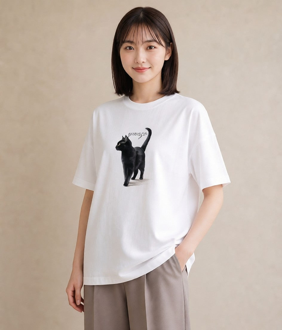 デザインTシャツ レディース シャム 猫 ねこ イラスト 淡色 デイリーウェア 休日 白T