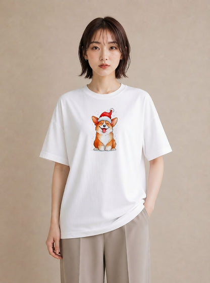 Tシャツ レディース ウェルシュコーギー コーギー 犬 いぬ イラスト 線画 デート 帰省 白T