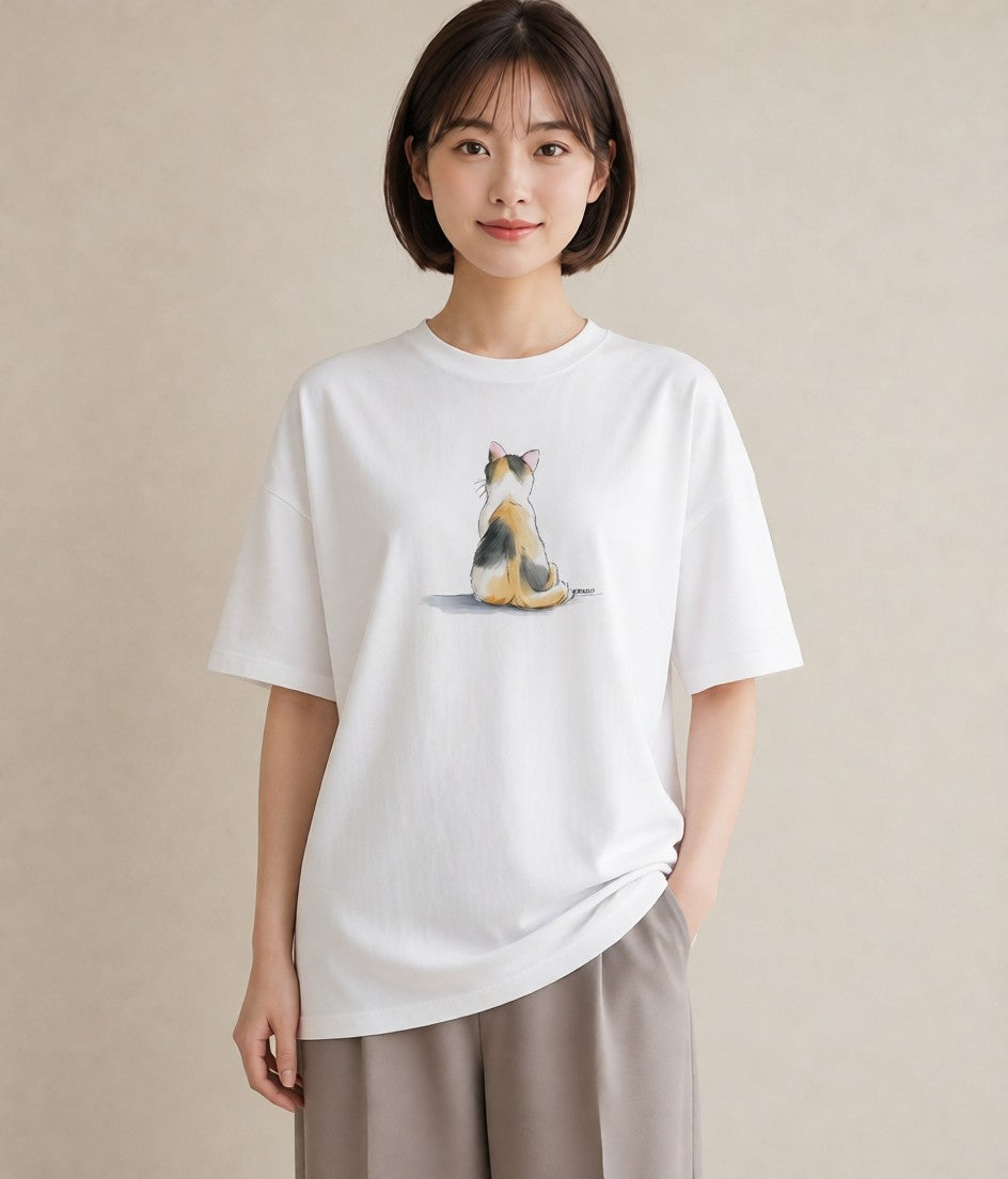半袖Tシャツ レディース ベンガル 猫 ねこ イラスト ミニマル レイヤード 友達ギフト 白T