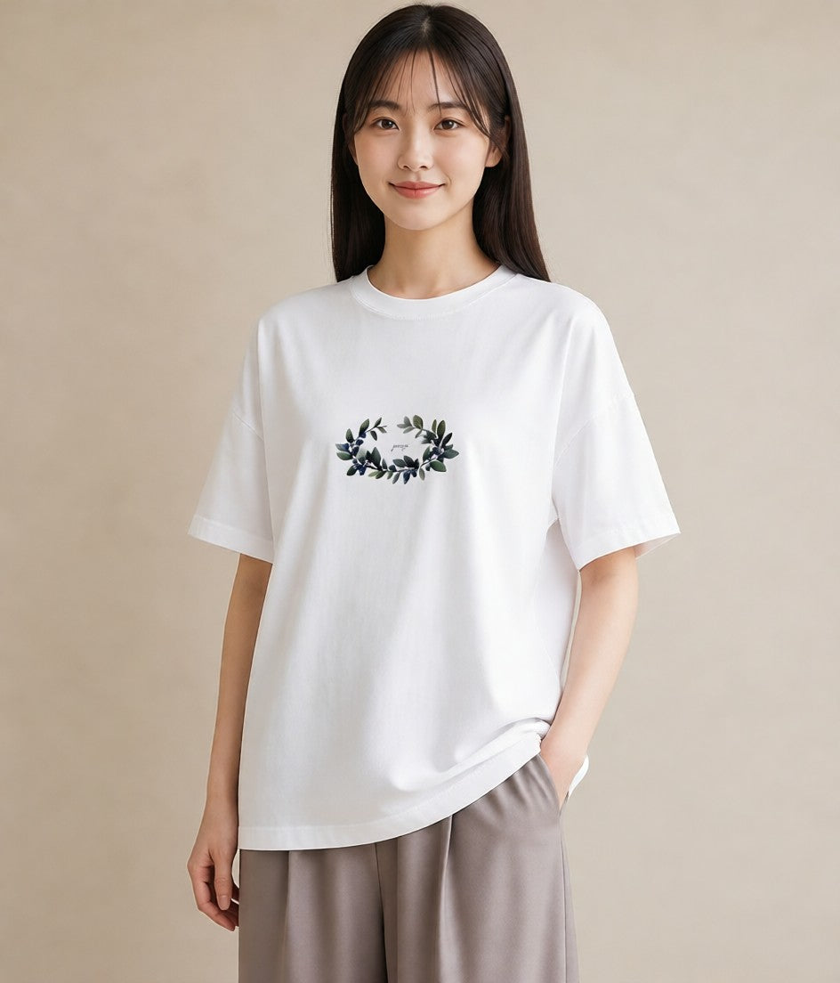 半袖Tシャツ レディース ブルーベリー 食べ物 フード イラスト 休日コーデ 普段着 週末コーデ 白T