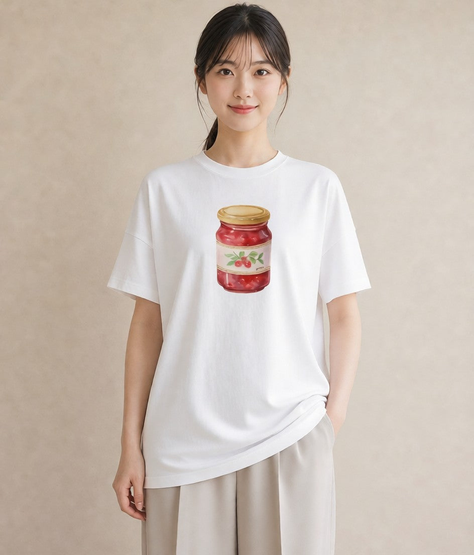 半袖Tシャツ レディース はちみつ 食べ物 フード イラスト きれいめ 普段着 週末コーデ 白T